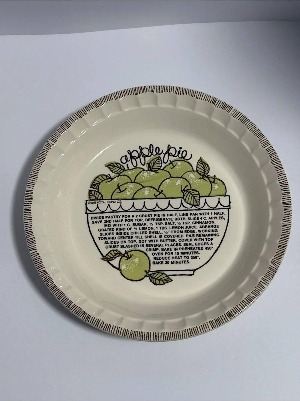 Vintage 1983 Royal China Apple Pie Recipe Plate Deep Dish
